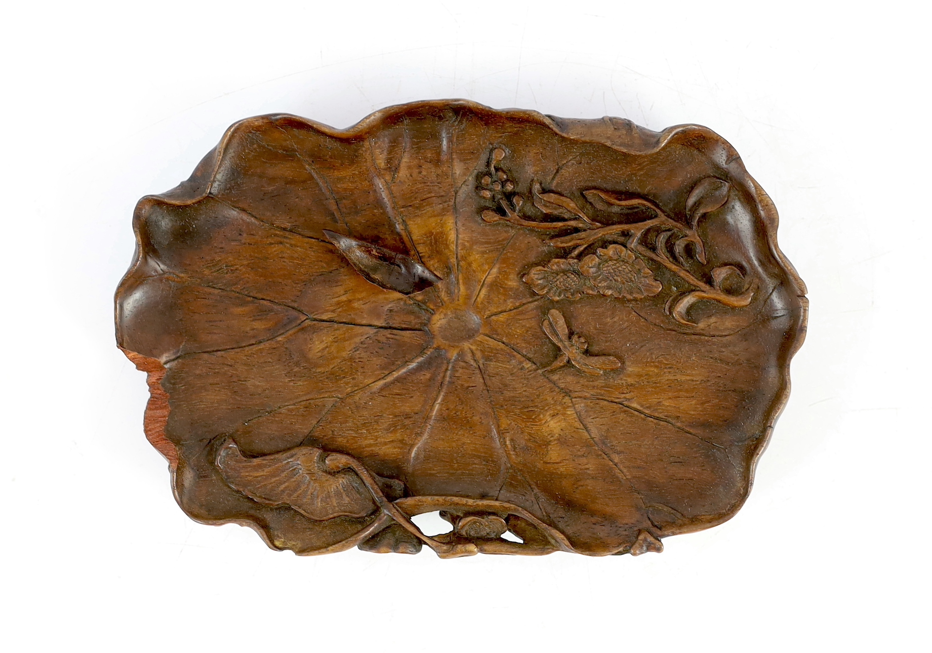 A Chinese hardwood ‘lotus’ brushwasher, 19th/20th century, 12.5cm.